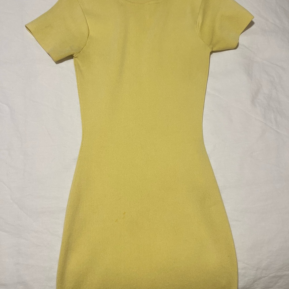 Yellow Knit Short-Sleeve Bodycon Dress - Zara